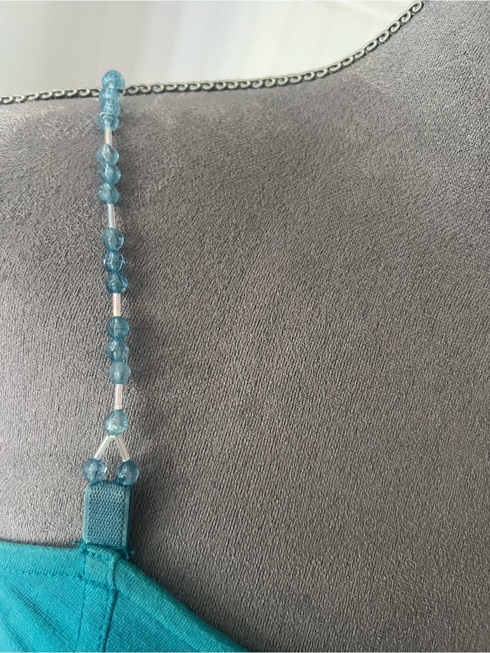 Vintage Newport News Boutique Europa Teal Bustier Tank with Beaded Straps - Picture 4 of 6
